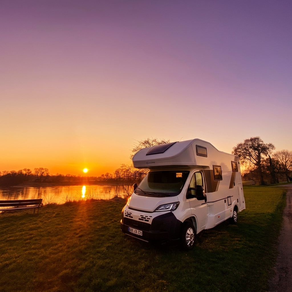 Wohnmobil im Sonnenuntergang